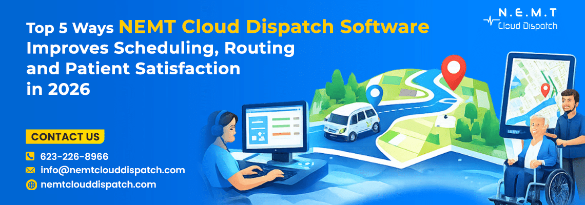 Dashboard of NEMT Cloud Dispatch software showing automated scheduling, routing optimization, and real-time GPS tracking for improved patient satisfaction