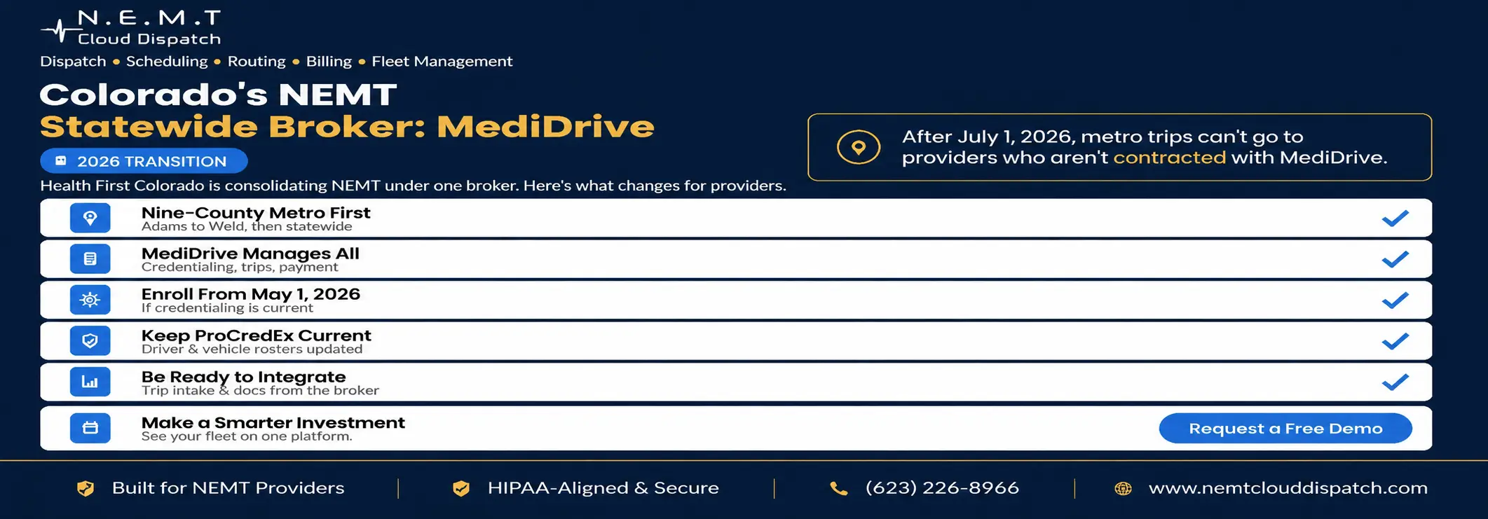 Colorado nemt statewide broker 2026 medidrive